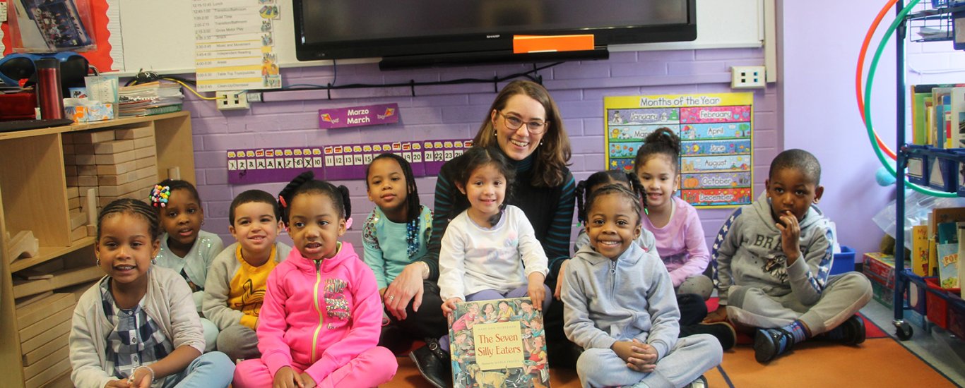 Phoebe Boyer with children from our Early Childhood program