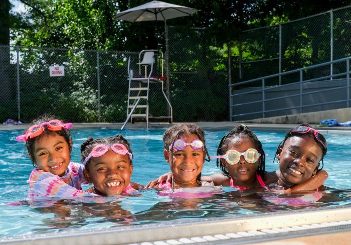 Kids swimming in the pool