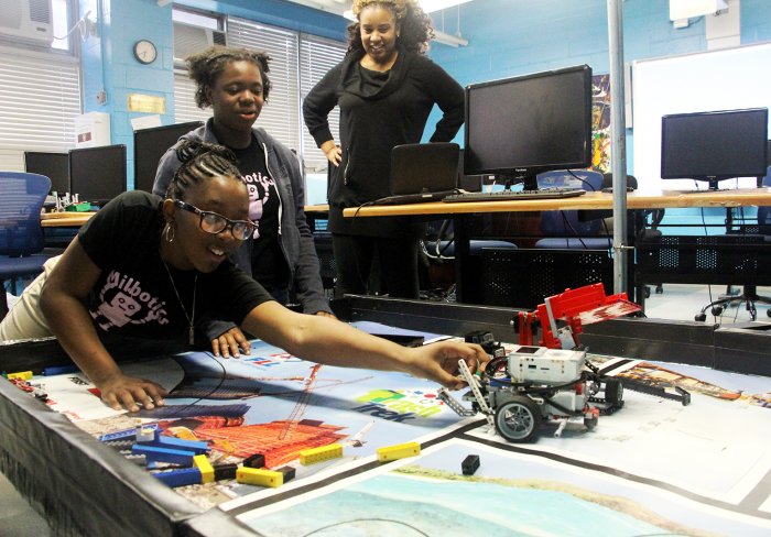 Team Milbotics testing their LEGO robots