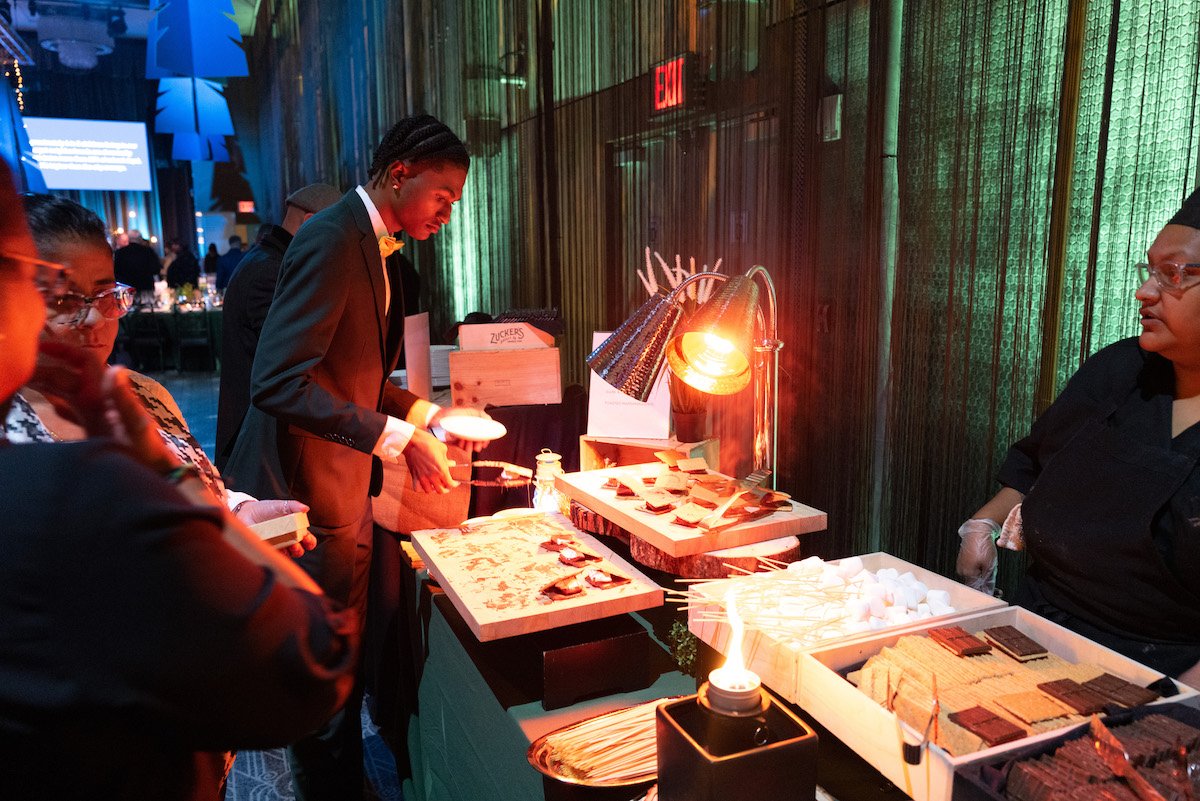 Guests enjoying the made-to-order 'smores station.