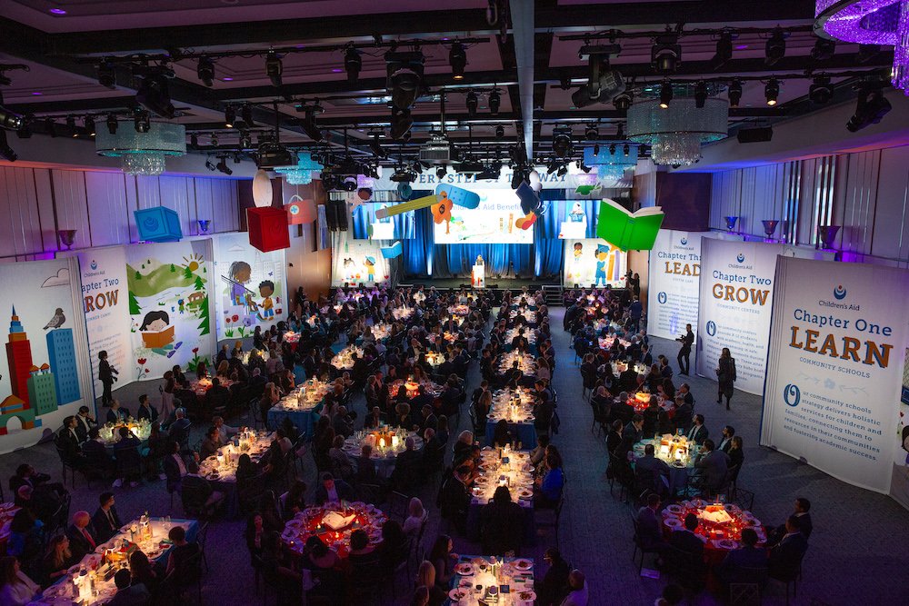 A bird's eye view of the ballroom from the balcony