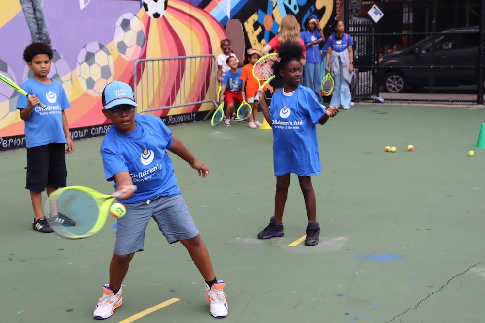 Student practicing forehand